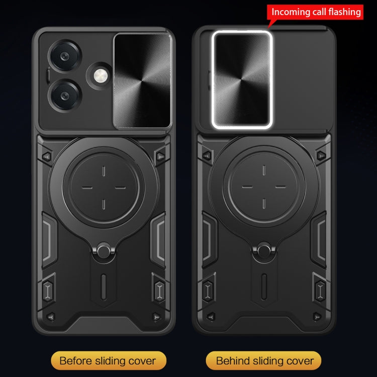 Custodia per telefono con supporto magnetico per camshield scorrevole con texture CD, For OPPO A3x 5G India / A3x 4G, For OPPO Reno12 F 5G Global, For OPPO A3 Pro 5G India, For OPPO Reno12 Pro 5G Global