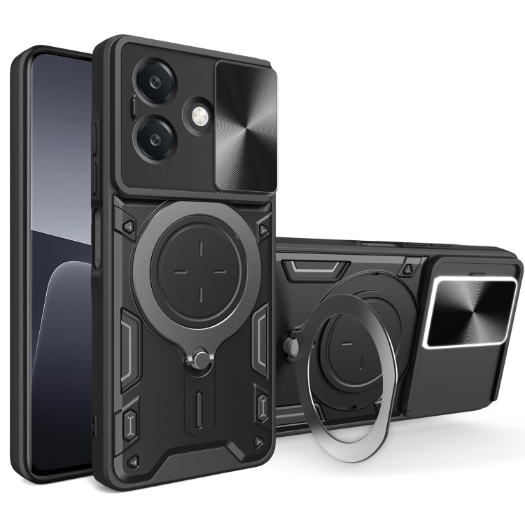 Custodia per telefono con supporto magnetico per camshield scorrevole con texture CD, For OPPO A3x 5G India / A3x 4G, For OPPO Reno12 F 5G Global, For OPPO A3 Pro 5G India, For OPPO Reno12 Pro 5G Global