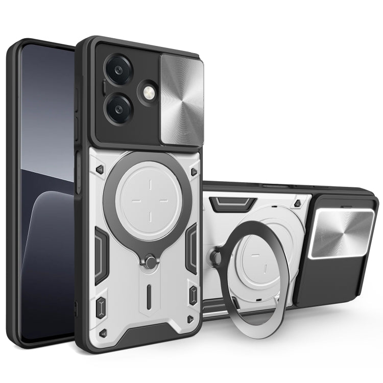 Custodia per telefono con supporto magnetico per camshield scorrevole con texture CD, For OPPO A3x 5G India / A3x 4G, For OPPO Reno12 F 5G Global, For OPPO A3 Pro 5G India, For OPPO Reno12 Pro 5G Global