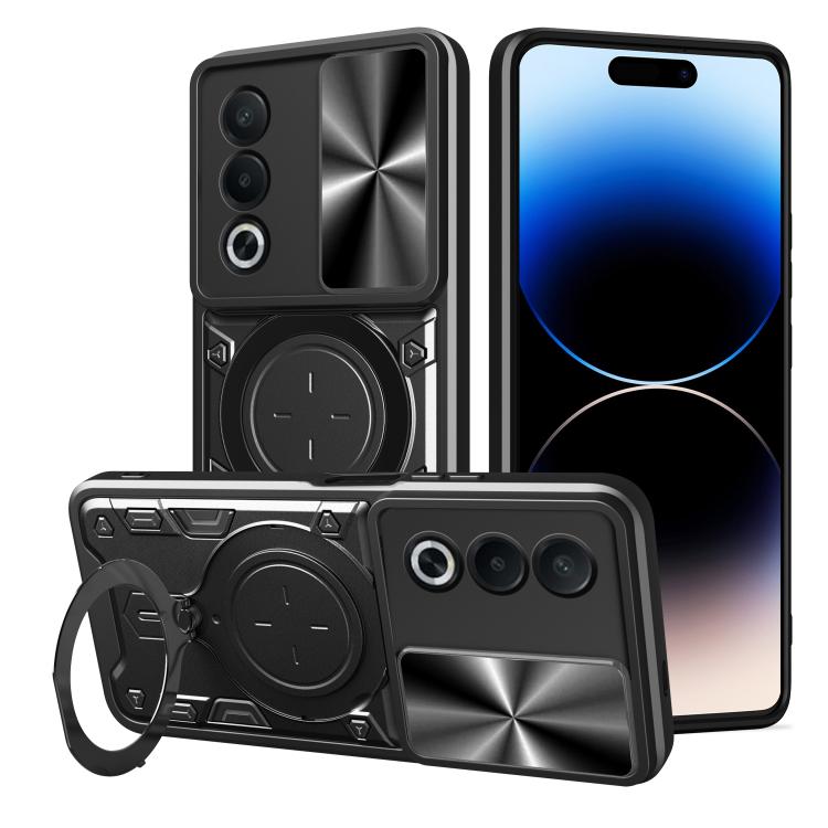 Custodia per telefono con supporto magnetico per camshield scorrevole con texture CD, For OPPO A3x 5G India / A3x 4G, For OPPO Reno12 F 5G Global, For OPPO A3 Pro 5G India, For OPPO Reno12 Pro 5G Global