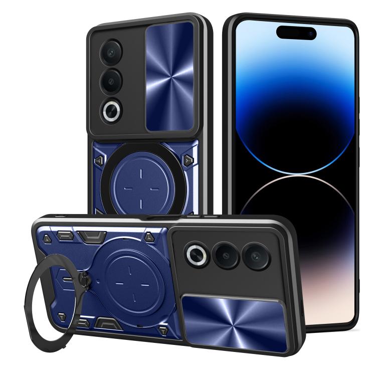 Custodia per telefono con supporto magnetico per camshield scorrevole con texture CD, For OPPO A3x 5G India / A3x 4G, For OPPO Reno12 F 5G Global, For OPPO A3 Pro 5G India, For OPPO Reno12 Pro 5G Global