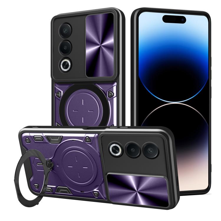 Custodia per telefono con supporto magnetico per camshield scorrevole con texture CD, For OPPO A3x 5G India / A3x 4G, For OPPO Reno12 F 5G Global, For OPPO A3 Pro 5G India, For OPPO Reno12 Pro 5G Global