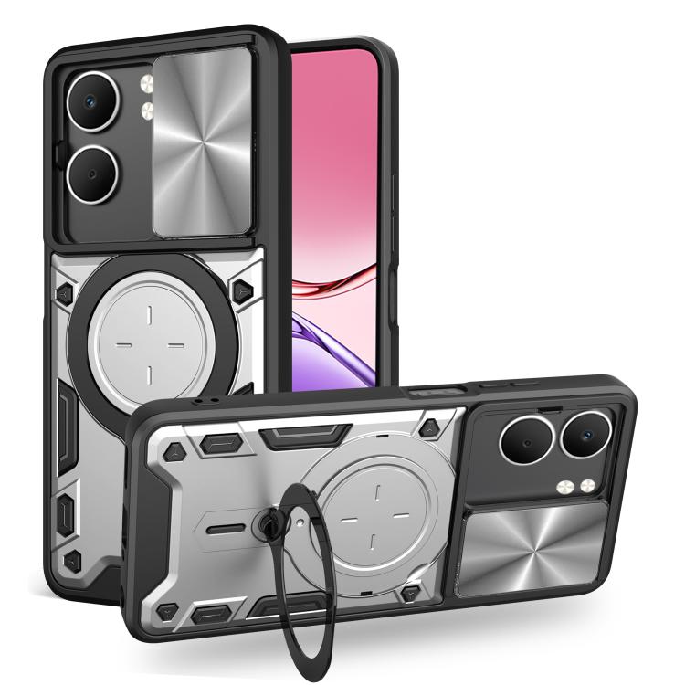 Custodia per telefono con supporto magnetico per camshield scorrevole con texture CD, For OPPO Reno14 F 5G Global, For OPPO A5 5G Global / A5x 5G, For OPPO Reno14 5G Global, For OPPO A59 5G Global