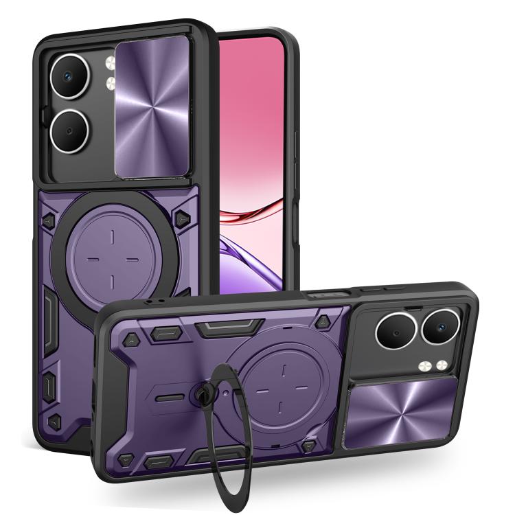 Custodia per telefono con supporto magnetico per camshield scorrevole con texture CD, For OPPO Reno14 F 5G Global, For OPPO A5 5G Global / A5x 5G, For OPPO Reno14 5G Global, For OPPO A59 5G Global