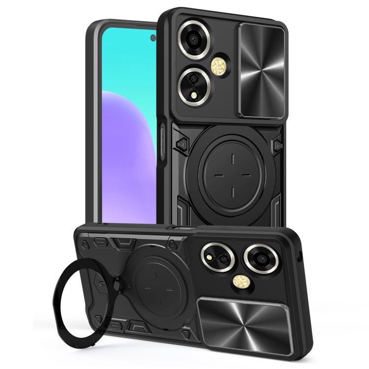 Custodia per telefono con supporto magnetico per camshield scorrevole con texture CD, For OPPO Reno14 F 5G Global, For OPPO A5 5G Global / A5x 5G, For OPPO Reno14 5G Global, For OPPO A59 5G Global