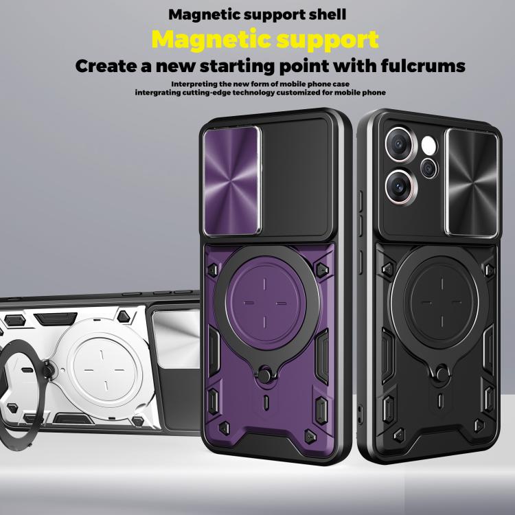 Custodia per telefono con supporto magnetico per camshield scorrevole con texture CD, For OPPO Reno14 F 5G Global, For OPPO A5 5G Global / A5x 5G, For OPPO Reno14 5G Global, For OPPO A59 5G Global