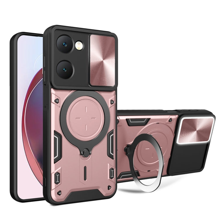 Custodia per telefono con supporto magnetico per camshield scorrevole con texture CD, For vivo Y03 / Y18 / Y18e 4G, For vivo V29e / Y200 5G, For vivo Y36 4G / 5G, For vivo S16 / S16 Pro / V27 5G