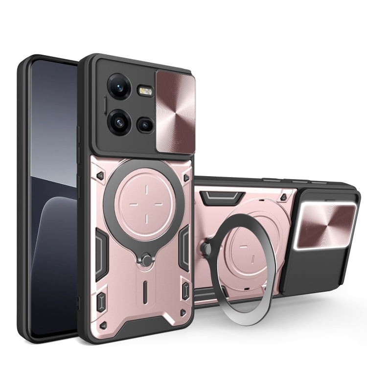 Custodia per telefono con supporto magnetico per camshield scorrevole con texture CD, For vivo V25 5G Global, For vivo Y16, For vivo V23e 4G / 5G Global, For vivo V23 5G / S12 5G