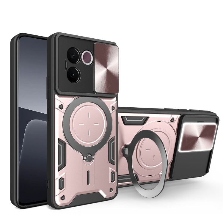 Custodia per telefono con supporto magnetico per camshield scorrevole con texture CD, For vivo V30e 5G Global, For vivo Y300 Pro, For vivo iQOO Z9s 5G, For vivo Y28 4G