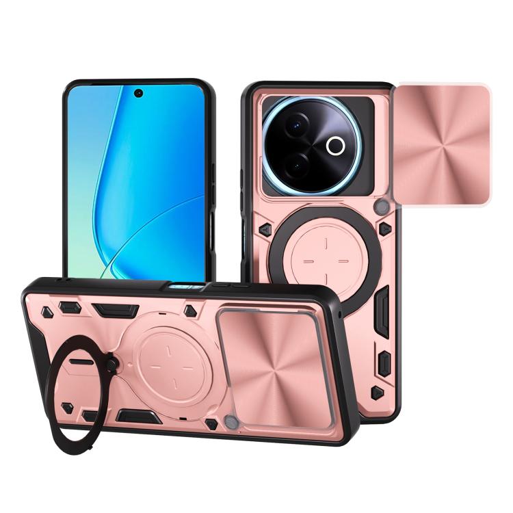 Custodia per telefono con supporto magnetico per camshield scorrevole con texture CD, For vivo Y39 5G, For vivo Y29s 5G, For vivo Y29 4G, For vivo V50 5G