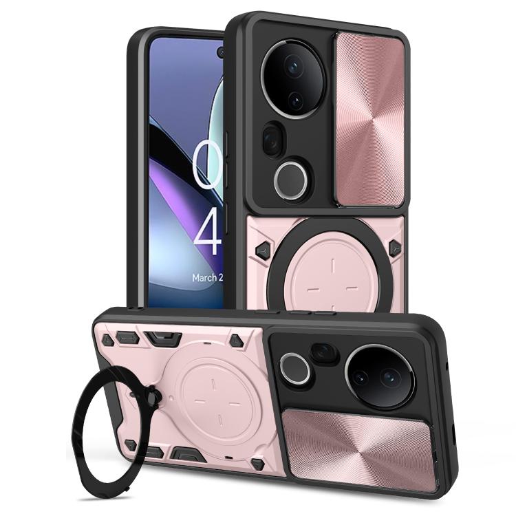 Custodia per telefono con supporto magnetico per camshield scorrevole con texture CD, For vivo S20 Pro / T4 Ultra 5G, For vivo Y400 Pro 5G India, For vivo iQOO Z10 Turbo / Y300 GT, For vivo V50 Lite 4G