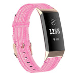 Per Fitbit Charge 4 / Charge 3 / Charge 3 SE Cinturino di ricambio per cinturino in nylon denim a grana testa in acciaio inossidabile