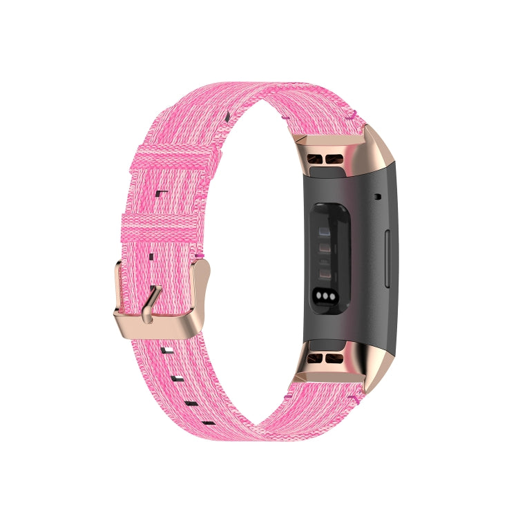 Per Fitbit Charge 4 / Charge 3 / Charge 3 SE Cinturino di ricambio per cinturino in nylon denim a grana testa in acciaio inossidabile