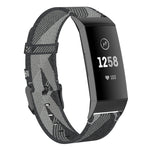 Per Fitbit Charge 4 / Charge 3 / Charge 3 SE Cinturino di ricambio per cinturino in nylon denim a grana testa in acciaio inossidabile