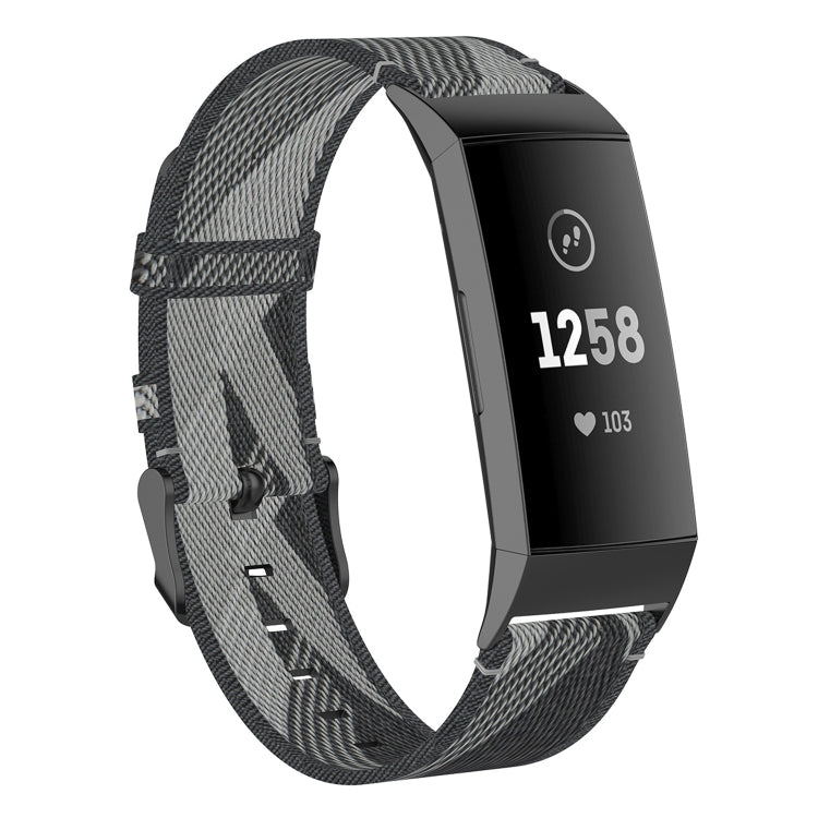 Per Fitbit Charge 4 / Charge 3 / Charge 3 SE Cinturino di ricambio per cinturino in nylon denim a grana testa in acciaio inossidabile