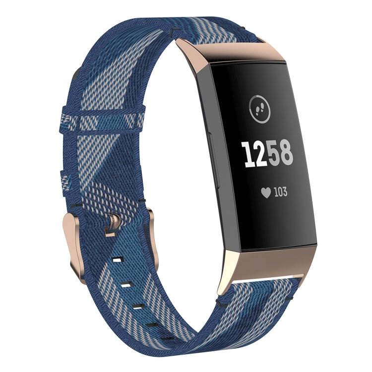 Per Fitbit Charge 4 / Charge 3 / Charge 3 SE Cinturino di ricambio per cinturino in nylon denim a grana testa in acciaio inossidabile