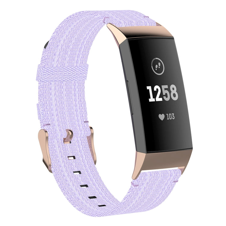 Per Fitbit Charge 4 / Charge 3 / Charge 3 SE Cinturino di ricambio per cinturino in nylon denim a grana testa in acciaio inossidabile
