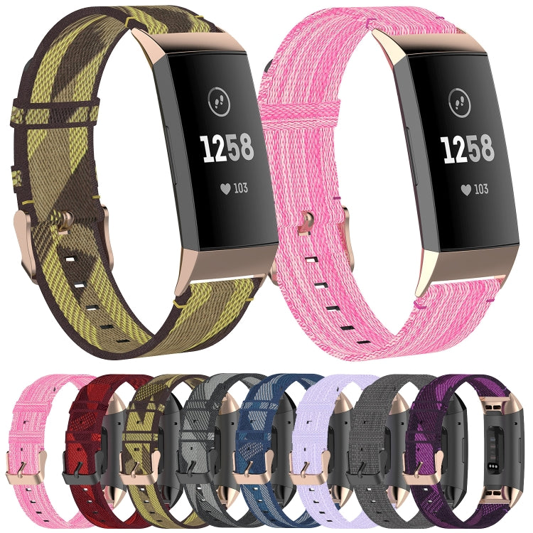 Per Fitbit Charge 4 / Charge 3 / Charge 3 SE Cinturino di ricambio per cinturino in nylon denim a grana testa in acciaio inossidabile