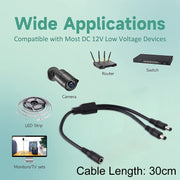 5,5 x 2,1 mm da femmina a maschio cavo di alimentazione adattatore splitter di alimentazione CC, 30cm, 70cm