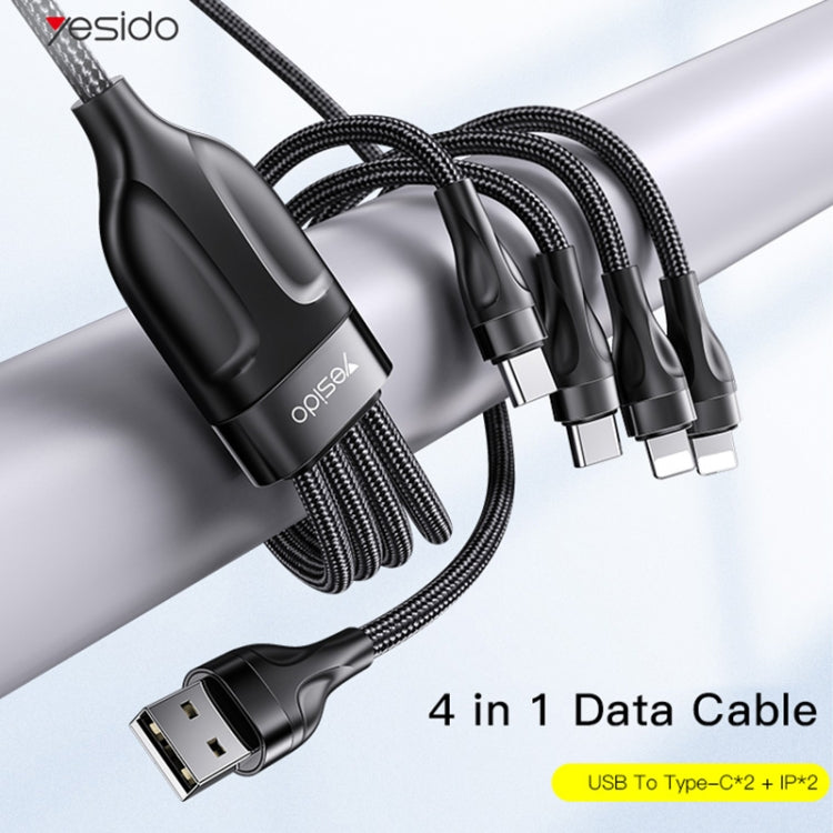 YESIDO CA111 1,2 m 4A da USB a doppio tipo C + doppio cavo di ricarica a 8 pin, CA111