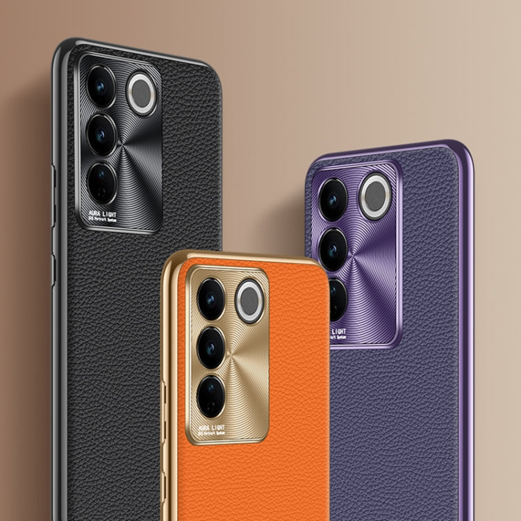 Custodia per telefono in vera pelle con texture Litchi, For vivo S16 / S16 Pro, For vivo S17 Pro, For vivo S17, For vivo X90 Pro, For vivo X90, For vivo X90 Pro+