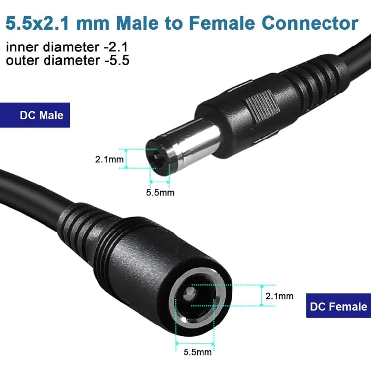 Cavo di prolunga per alimentazione CC da femmina a maschio da 5,5 x 2,1 mm, 1m, 1.5m, 3m, 5m, 10m