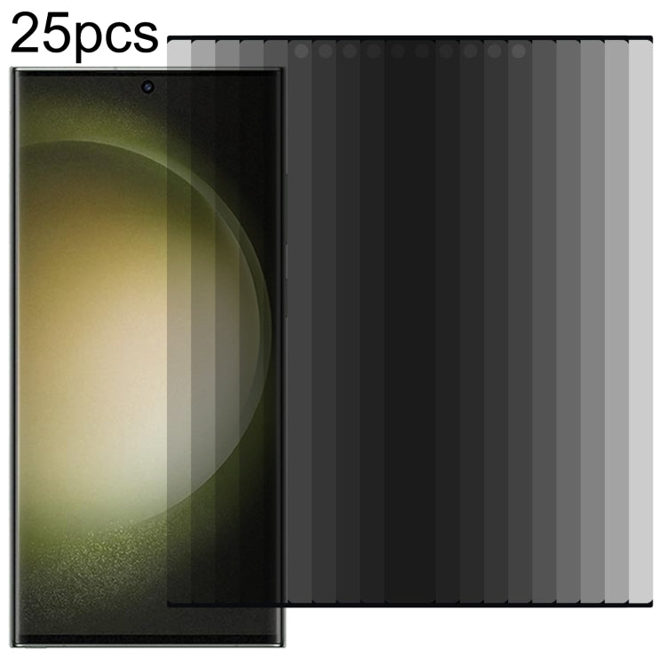 Pellicola in vetro temperato per privacy con bordo curvo 3D ultrasottile da 25 pezzi, supporto per sblocco, For Samsung Galaxy S23 Ultra 5G, For Samsung Galaxy S23+ 5G, For Samsung Galaxy S23 5G