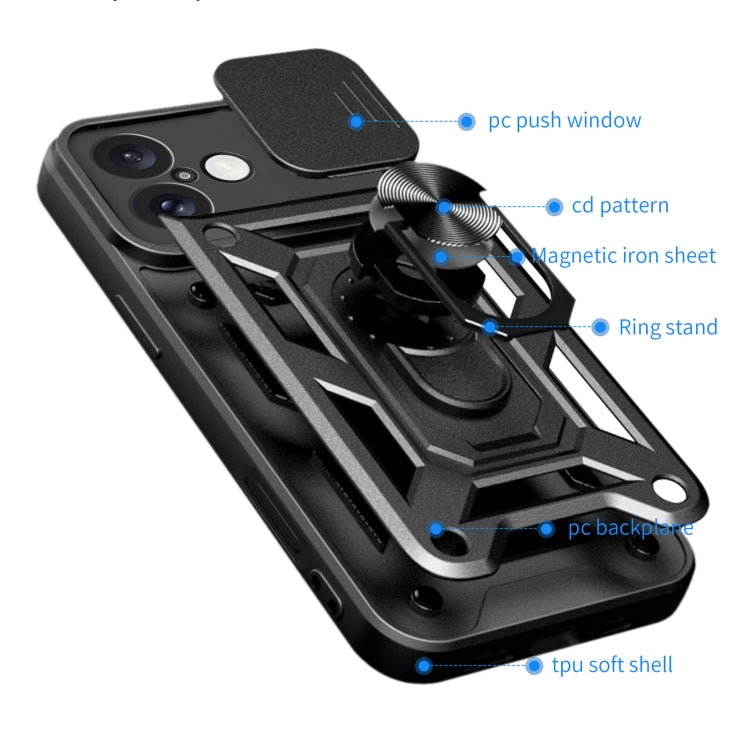 Cover per fotocamera scorrevole Design Custodia per telefono in TPU + PC, For iPhone 16 Plus, For iPhone 16, For iPhone 15 Pro