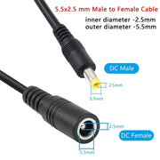 Cavo di prolunga per alimentazione CC da femmina a maschio da 5,5 x 2,5 mm, 1m, 1.5m, 3m, 5m, 10m