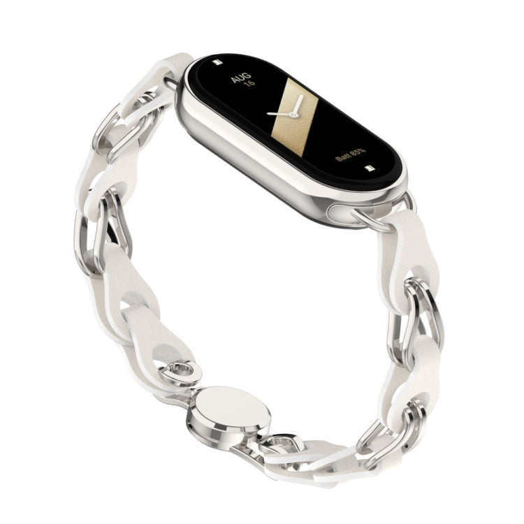 Cinturino per orologio con fibbia magnetica a catena in pelle vuota, For Xiaomi Smart Band 10 / 9 / 8