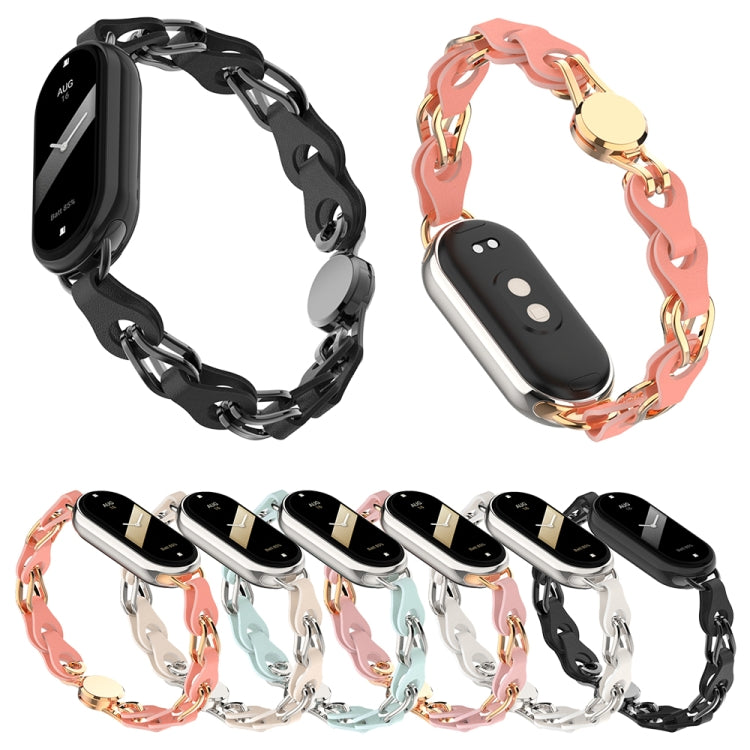 Cinturino per orologio con fibbia magnetica a catena in pelle vuota, For Xiaomi Smart Band 10 / 9 / 8