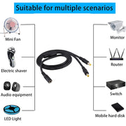 5,5 x 2,5 mm da 1 a 2 femmina a maschio cavo di alimentazione adattatore splitter di alimentazione CC, lunghezza cavo: 70 cm
