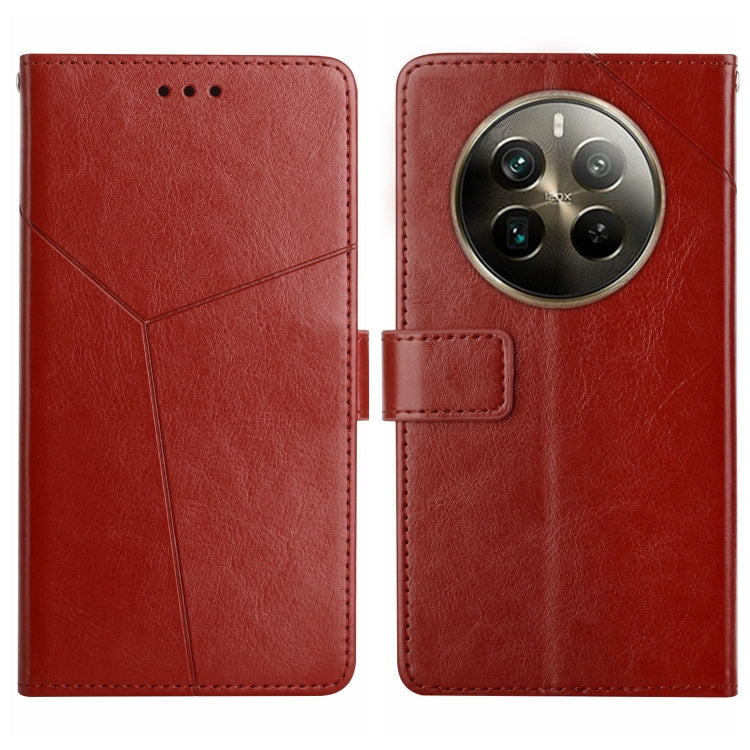 HT01 Cassa del telefono di cuoio di vibrazione del modello a forma di Y, For Realme C63 5G, For Realme 12 5G Global, For Realme 12+ Global, For Realme 12 Pro/12 Pro+ Global