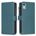 Custodia per telefono a conchiglia in pelle con portafoglio con cerniera a 9 slot per schede, For Nokia C22, For Nokia G42/G310, For Nokia C12, For Nokia G22