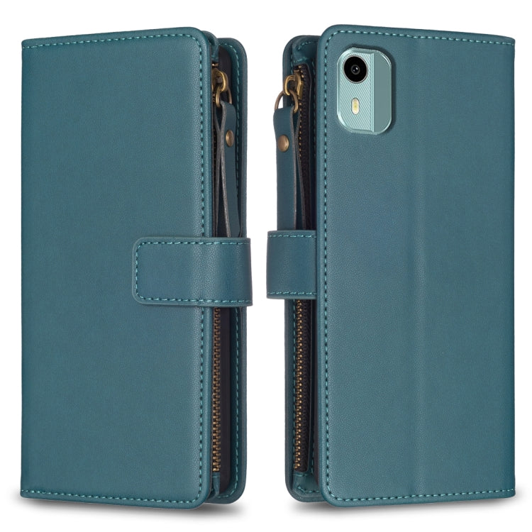 Custodia per telefono a conchiglia in pelle con portafoglio con cerniera a 9 slot per schede, For Nokia C22, For Nokia G42/G310, For Nokia C12, For Nokia G22