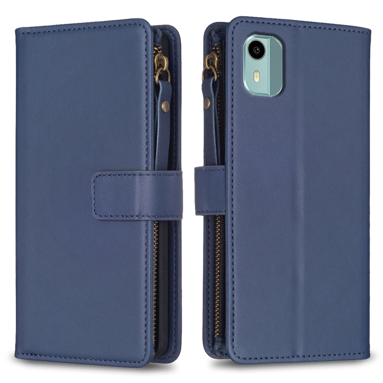 Custodia per telefono a conchiglia in pelle con portafoglio con cerniera a 9 slot per schede, For Nokia C22, For Nokia G42/G310, For Nokia C12, For Nokia G22