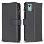 Custodia per telefono a conchiglia in pelle con portafoglio con cerniera a 9 slot per schede, For Nokia C22, For Nokia G42/G310, For Nokia C12, For Nokia G22