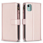 Custodia per telefono a conchiglia in pelle con portafoglio con cerniera a 9 slot per schede, For Nokia C22, For Nokia G42/G310, For Nokia C12, For Nokia G22