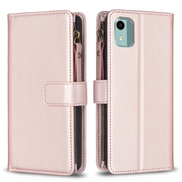 Custodia per telefono a conchiglia in pelle con portafoglio con cerniera a 9 slot per schede, For Nokia C22, For Nokia G42/G310, For Nokia C12, For Nokia G22