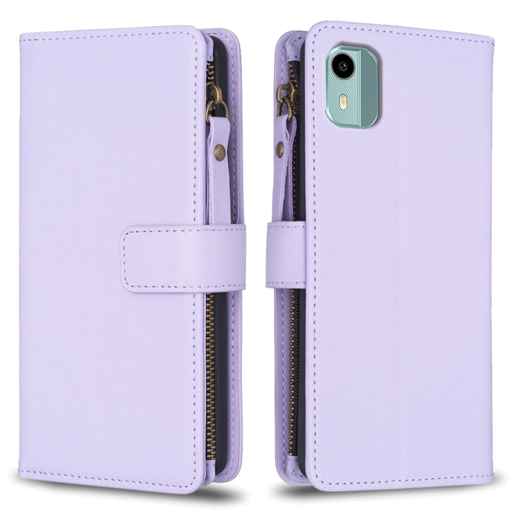 Custodia per telefono a conchiglia in pelle con portafoglio con cerniera a 9 slot per schede, For Nokia C22, For Nokia G42/G310, For Nokia C12, For Nokia G22