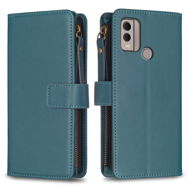 Custodia per telefono a conchiglia in pelle con portafoglio con cerniera a 9 slot per schede, For Nokia C22, For Nokia G42/G310, For Nokia C12, For Nokia G22