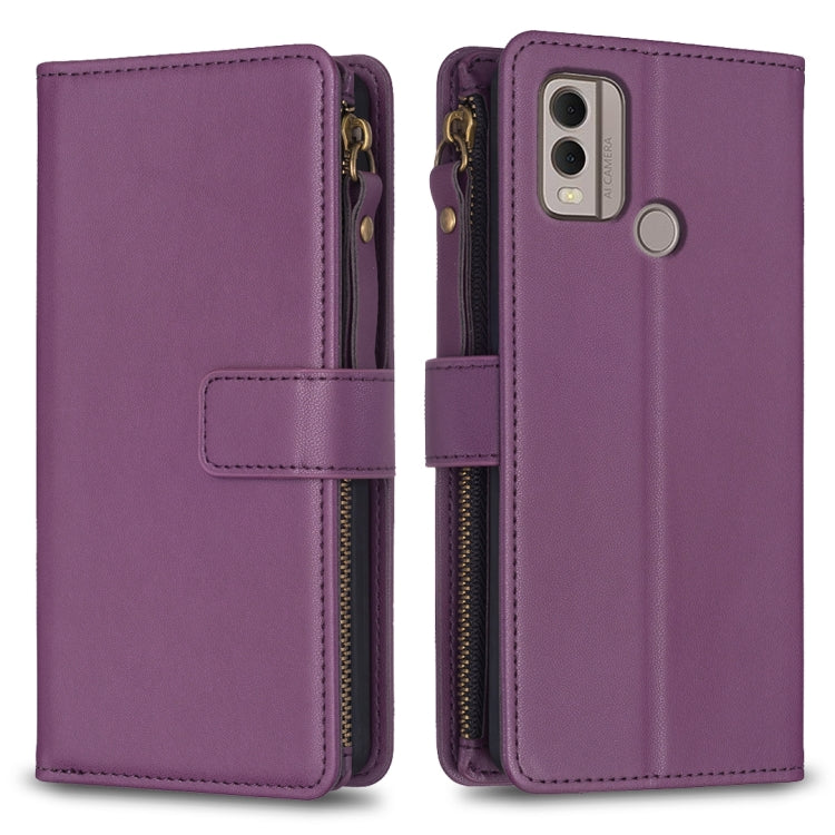 Custodia per telefono a conchiglia in pelle con portafoglio con cerniera a 9 slot per schede, For Nokia C22, For Nokia G42/G310, For Nokia C12, For Nokia G22