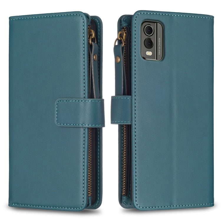 Custodia per telefono a conchiglia in pelle con portafoglio con cerniera a 9 slot per schede, For Nokia C32, For Nokia G21 / G11, For Nokia C02