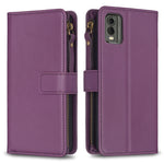 Custodia per telefono a conchiglia in pelle con portafoglio con cerniera a 9 slot per schede, For Nokia C32, For Nokia G21 / G11, For Nokia C02