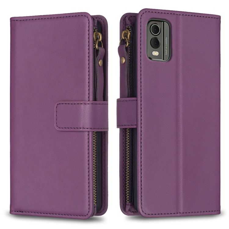 Custodia per telefono a conchiglia in pelle con portafoglio con cerniera a 9 slot per schede, For Nokia C32, For Nokia G21 / G11, For Nokia C02