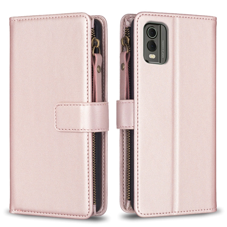 Custodia per telefono a conchiglia in pelle con portafoglio con cerniera a 9 slot per schede, For Nokia C32, For Nokia G21 / G11, For Nokia C02