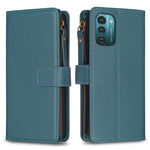 Custodia per telefono a conchiglia in pelle con portafoglio con cerniera a 9 slot per schede, For Nokia C32, For Nokia G21 / G11, For Nokia C02