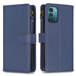 Custodia per telefono a conchiglia in pelle con portafoglio con cerniera a 9 slot per schede, For Nokia C32, For Nokia G21 / G11, For Nokia C02