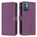 Custodia per telefono a conchiglia in pelle con portafoglio con cerniera a 9 slot per schede, For Nokia C32, For Nokia G21 / G11, For Nokia C02