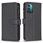 Custodia per telefono a conchiglia in pelle con portafoglio con cerniera a 9 slot per schede, For Nokia C32, For Nokia G21 / G11, For Nokia C02